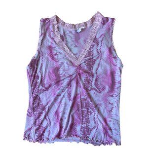 Rampage Y2K Babydoll Camisole Tank Top Womens S-M Pink Reptile Print Lace